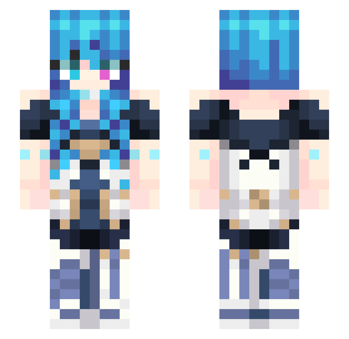 Uiaked Minecraft skin, front and back view