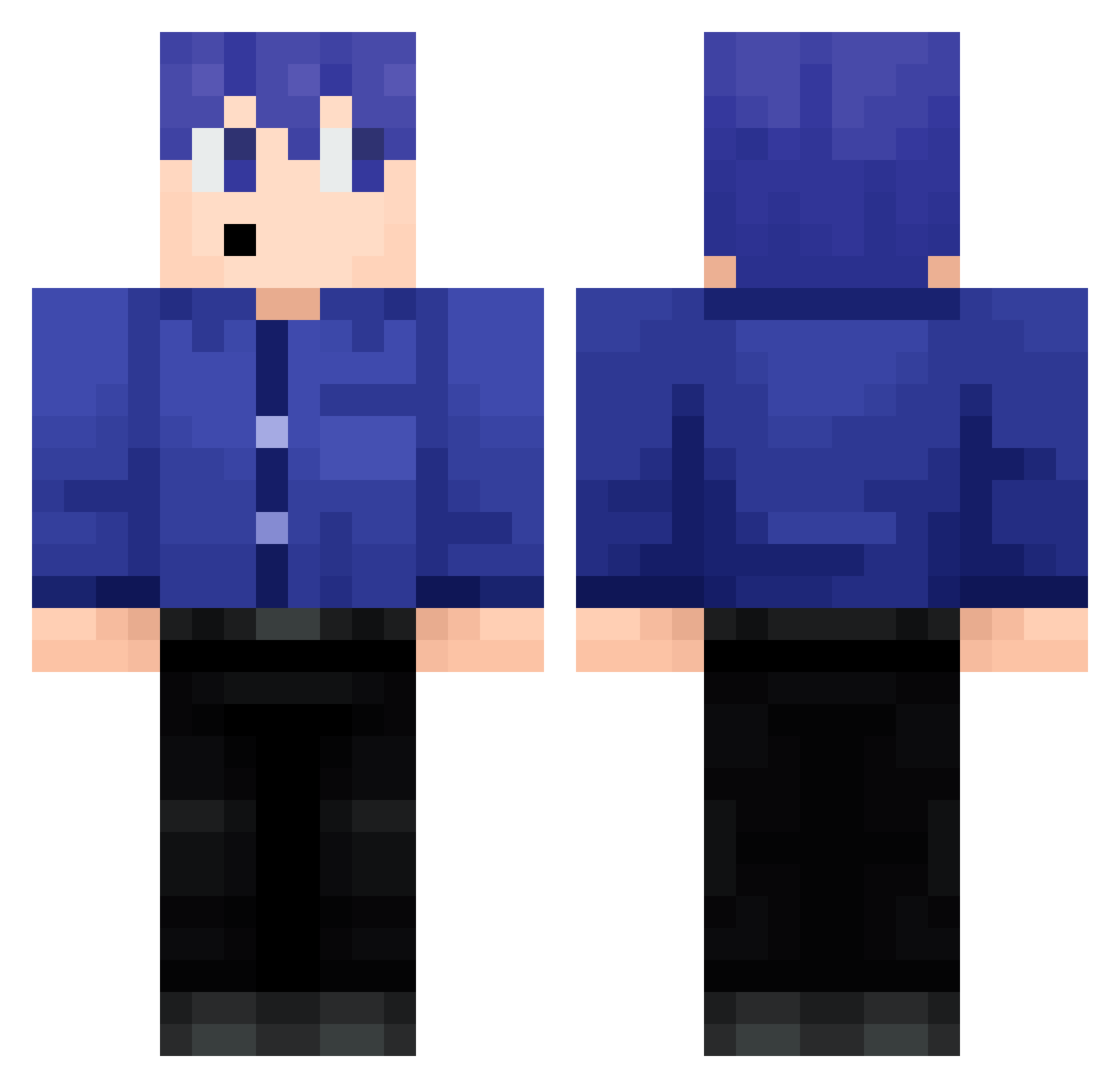 Samuskins Minecraft skin, front and back view
