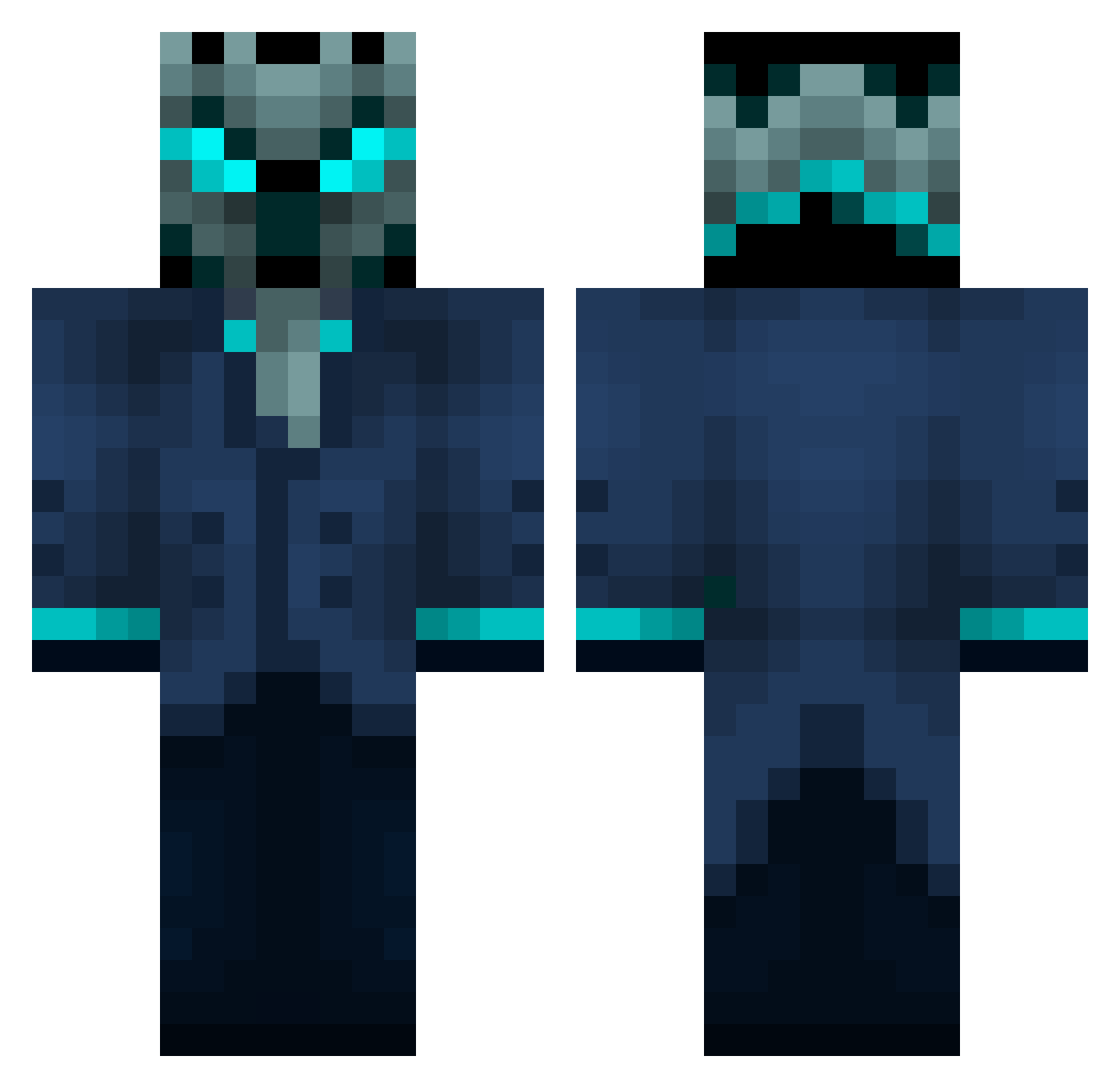 Voxelriffs Minecraft skin, front and back view