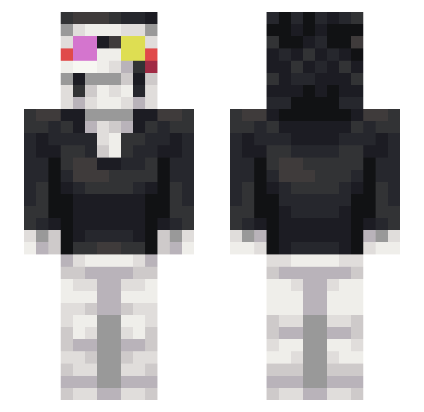 Misterich100x Minecraft skin, front and back view
