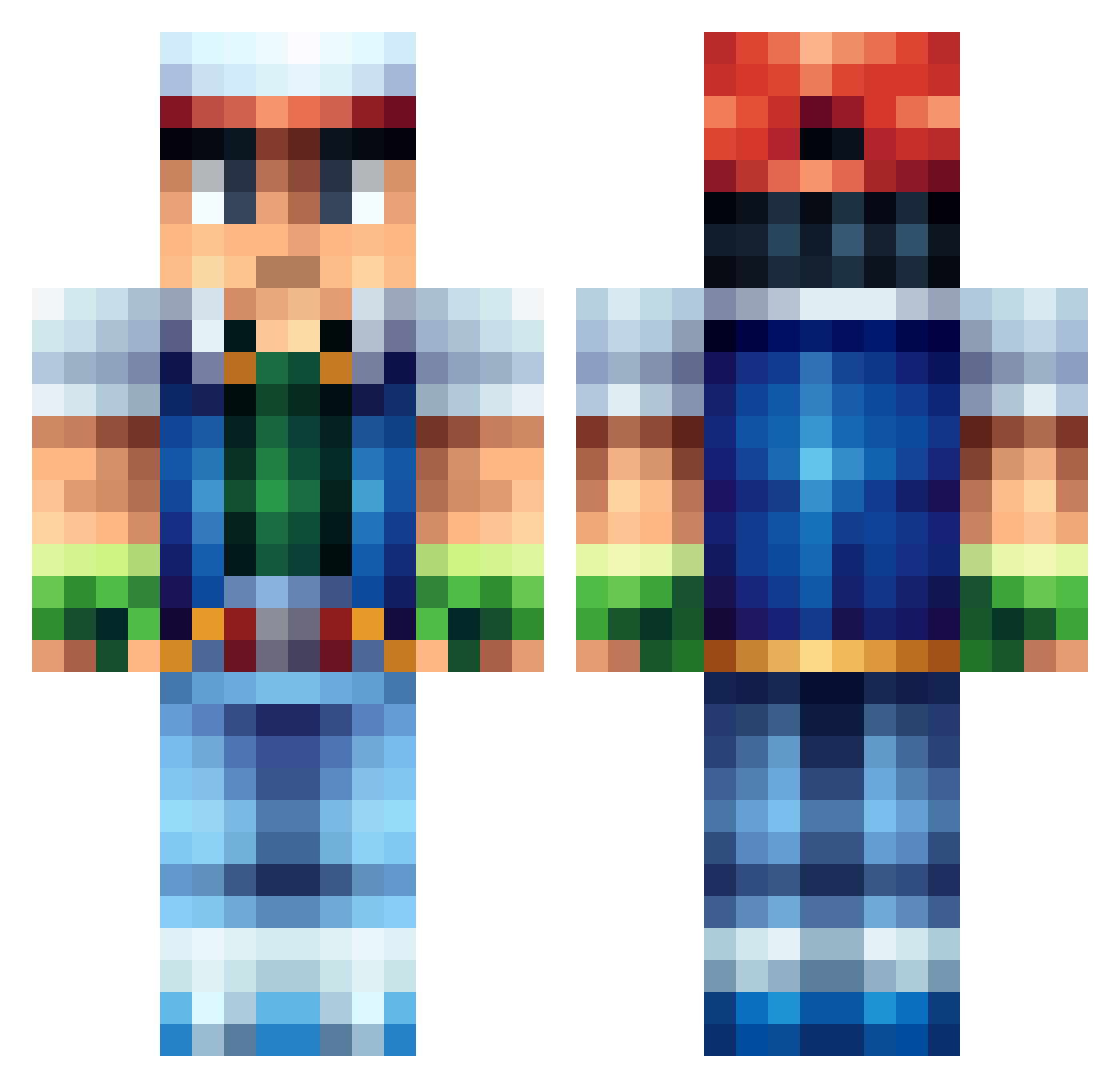 GloeiLamp Minecraft skin, front and back view