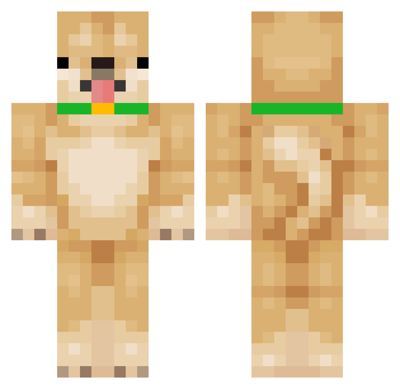 WaffleDoggie Minecraft skin, front and back view