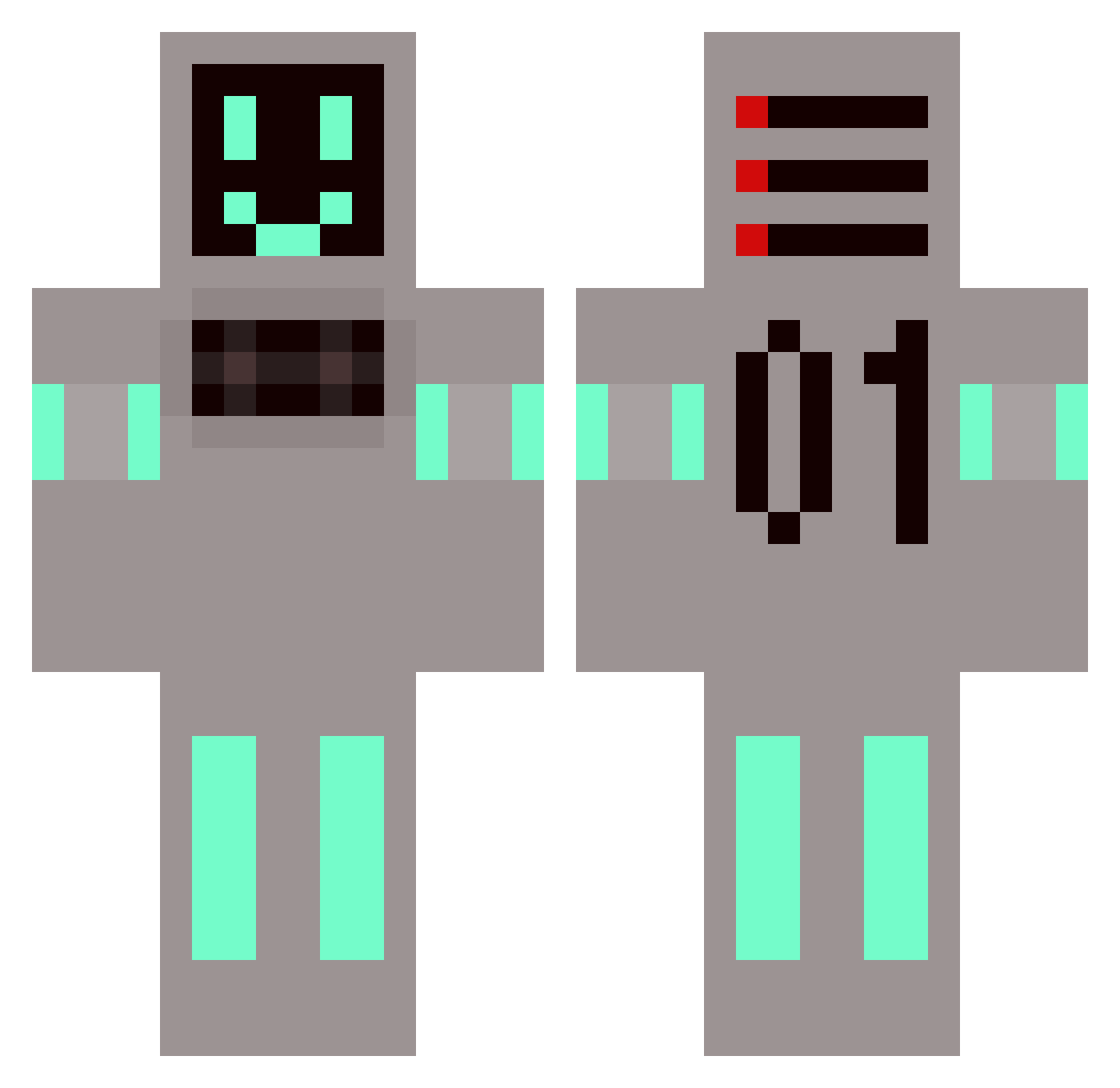 Julzthegreat Minecraft skin, front and back view