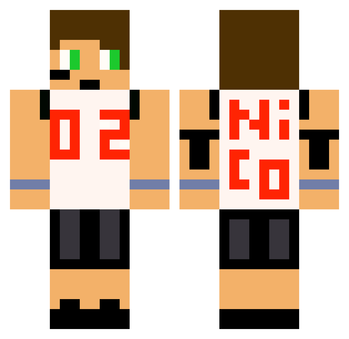 TNIKOT Minecraft skin, front and back view