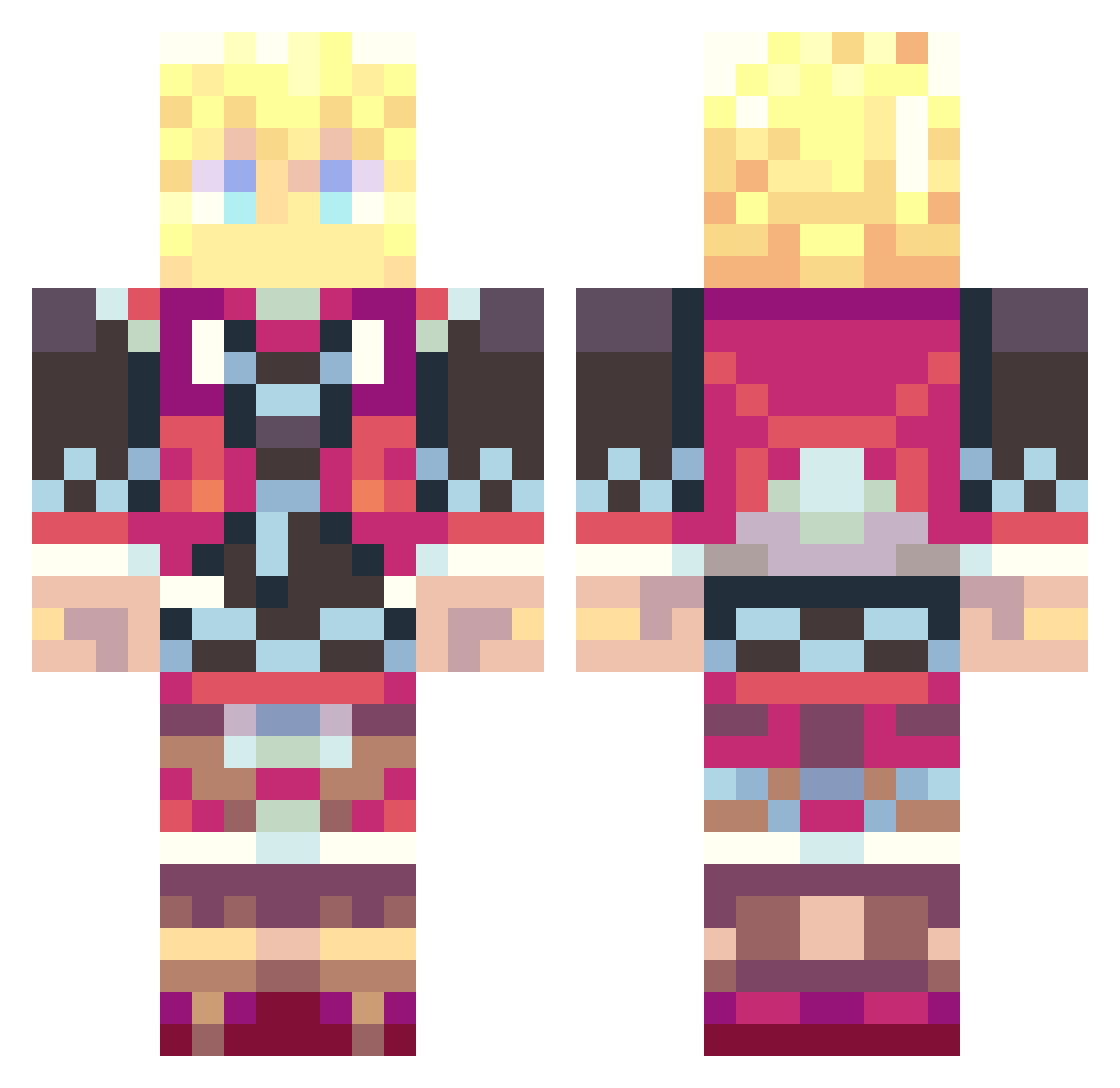Heyych Minecraft skin, front and back view