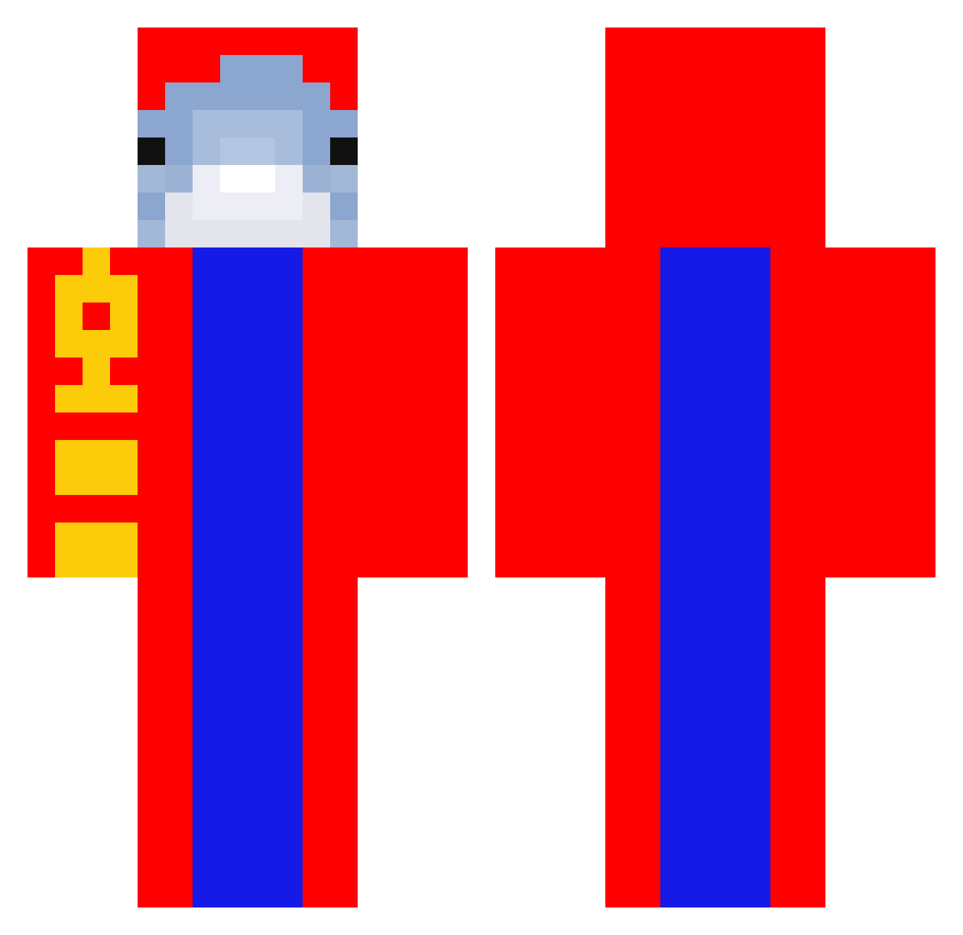 readjusted Minecraft skin, front and back view