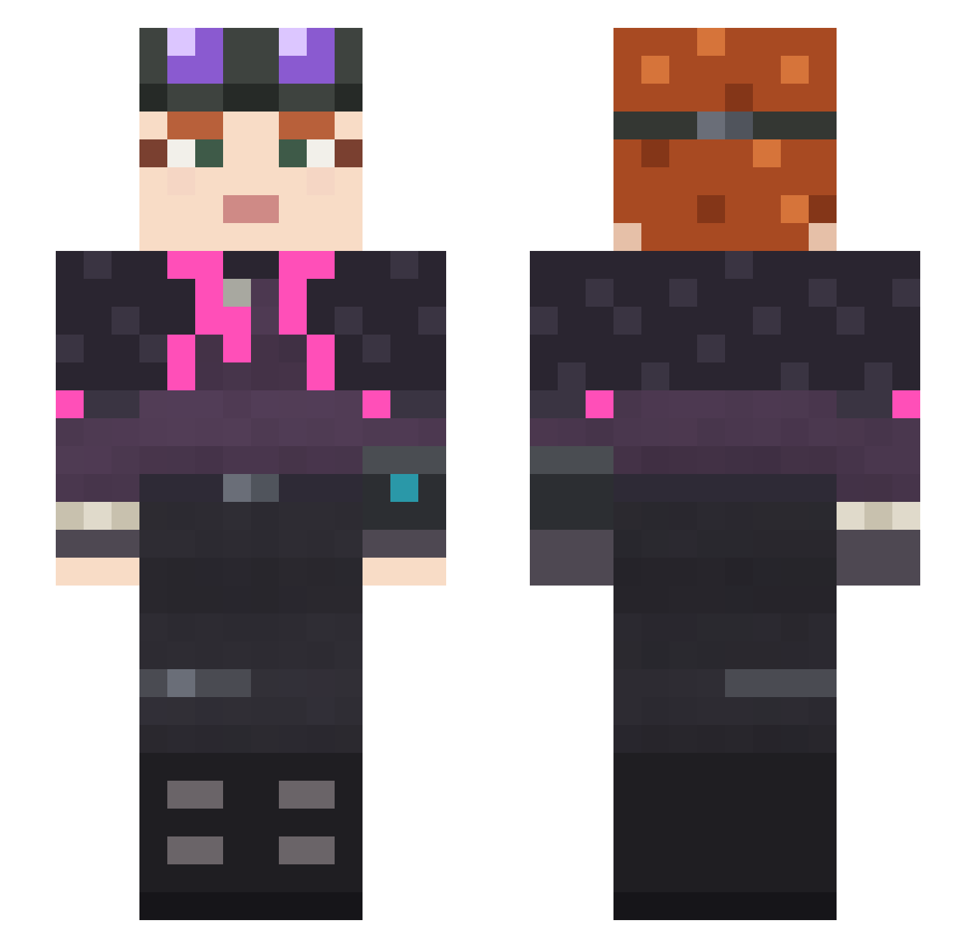 StrayFlux Minecraft skin, front and back view