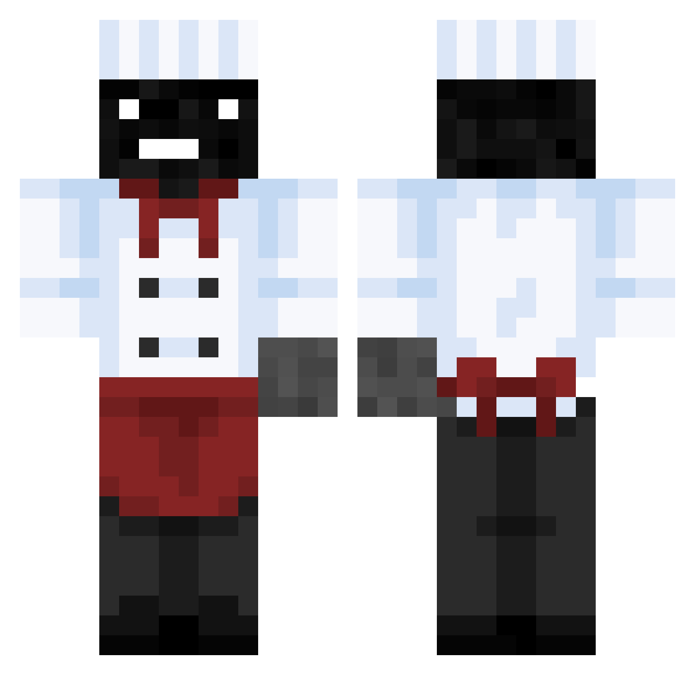 Zyssio Minecraft skin, front and back view