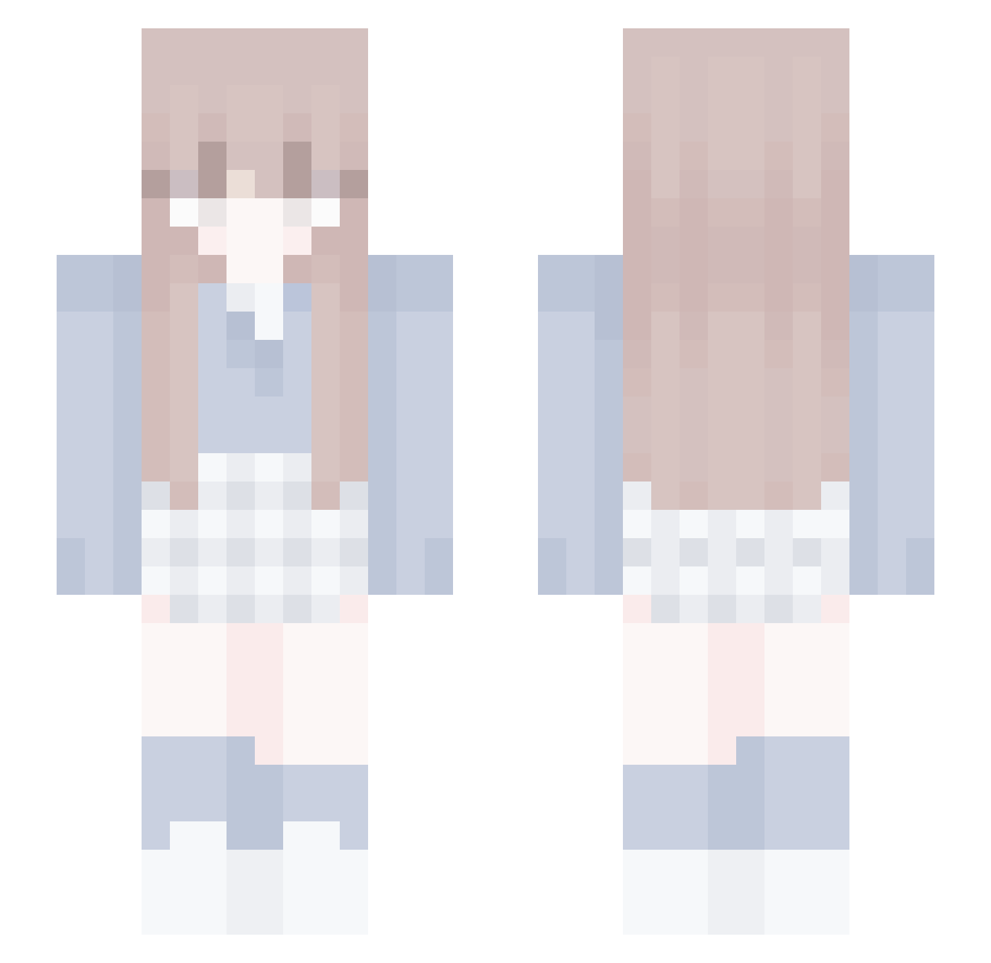 PinkSkyyyyy Minecraft skin, front and back view