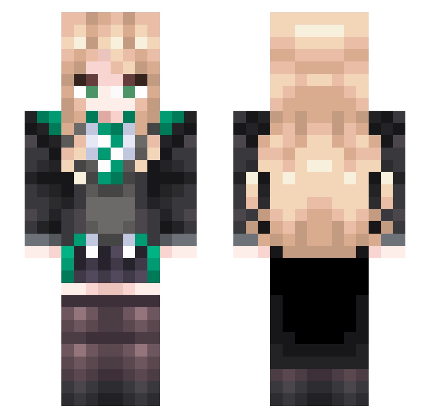 A5NA Minecraft skin, front and back view