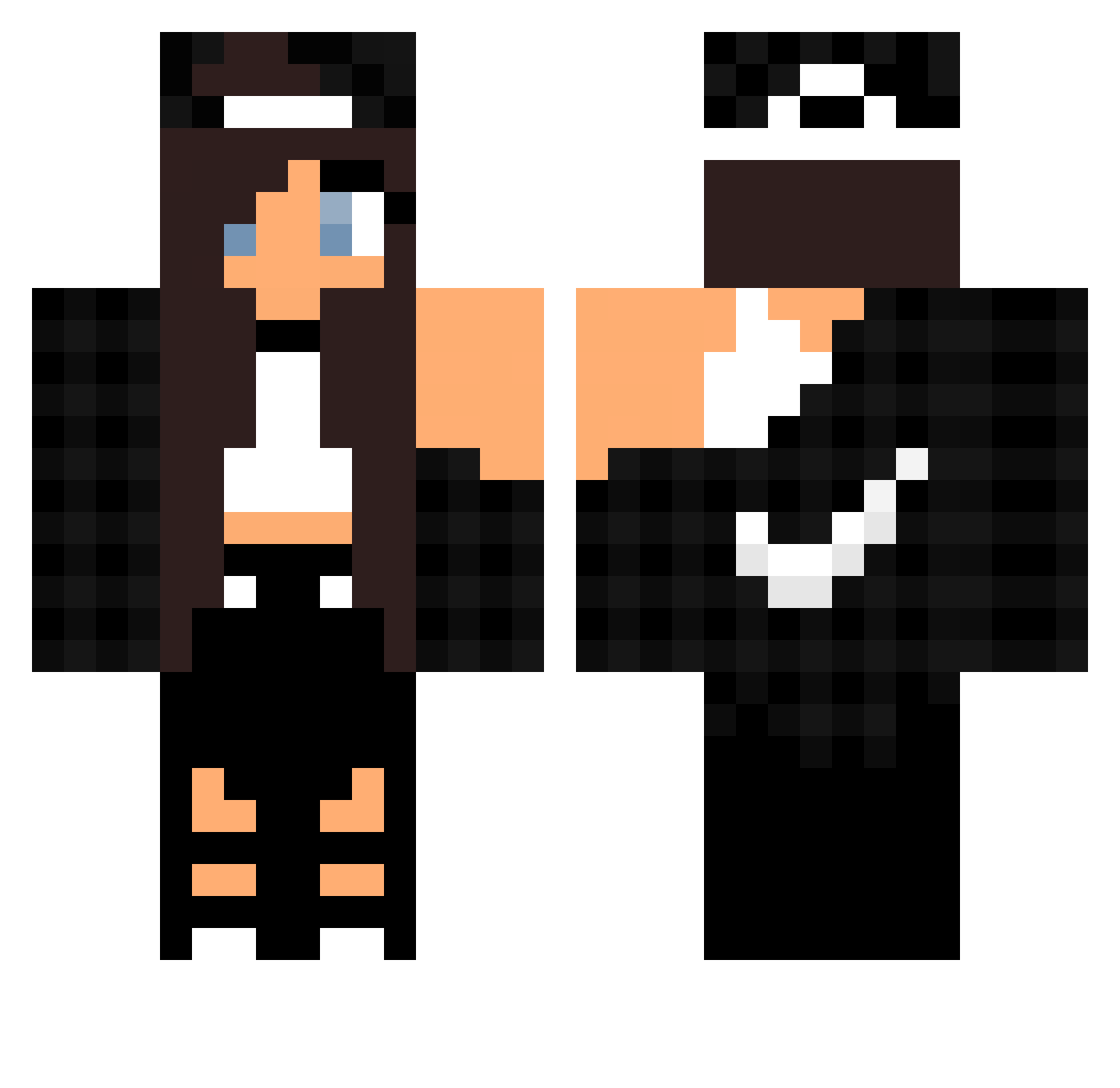 2xs Minecraft skin, front and back view