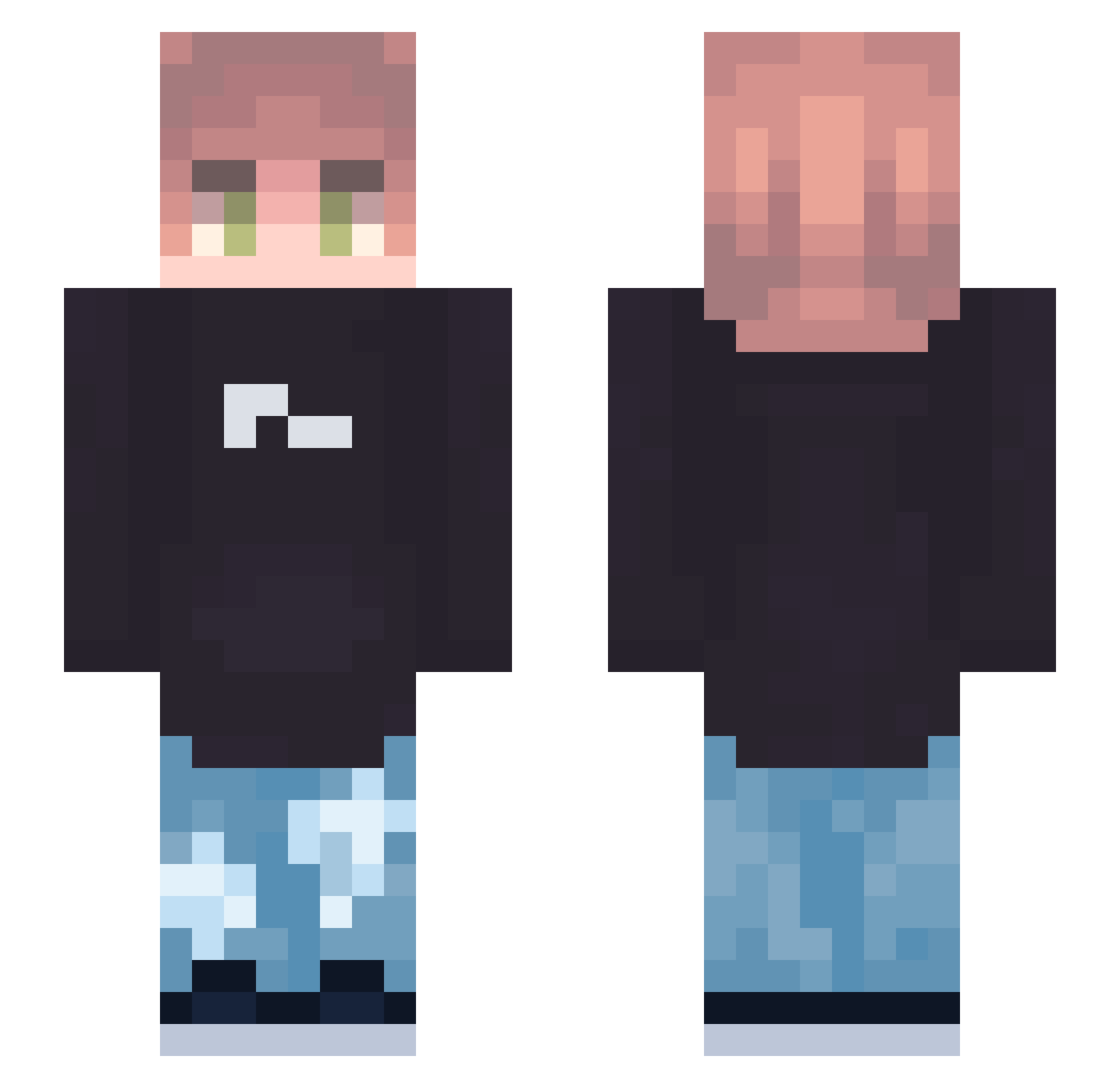 Sebph Minecraft skin, front and back view