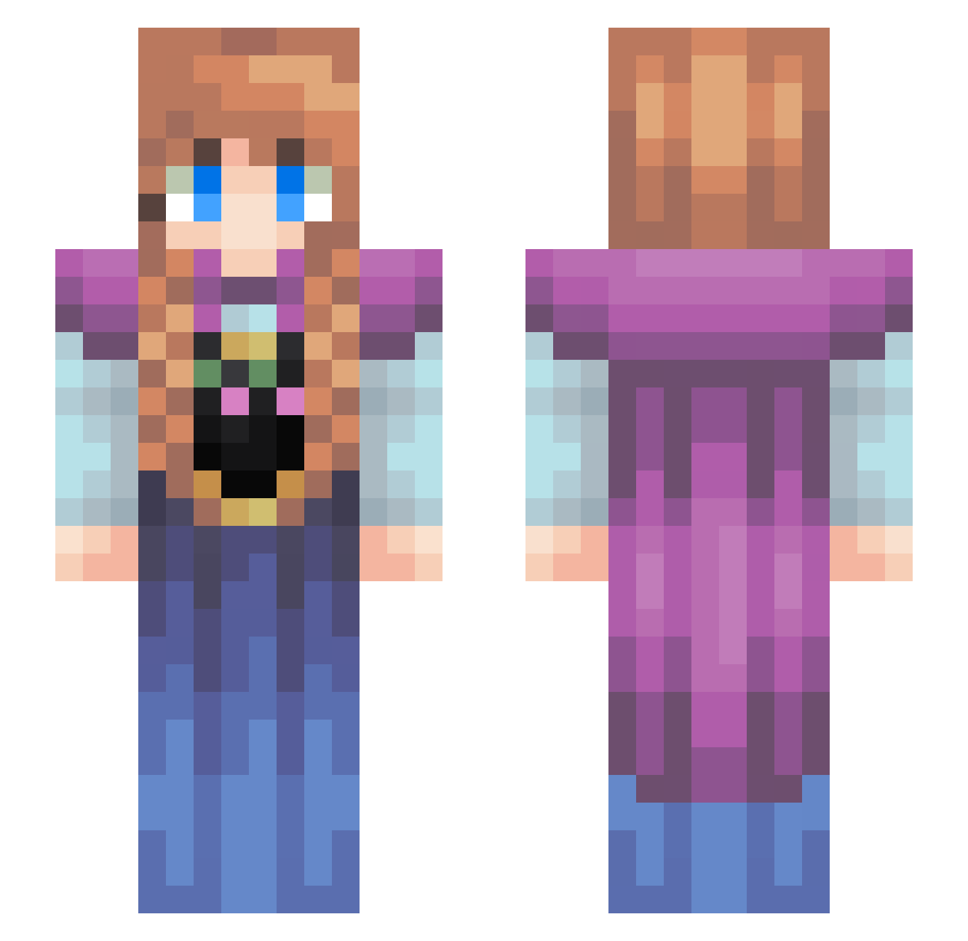xR0u Minecraft skin, front and back view