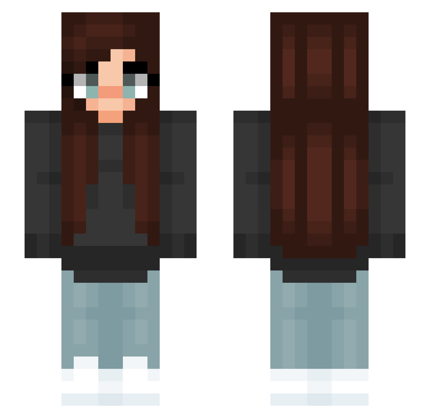 WarriorYodaGirl Minecraft skin, front and back view