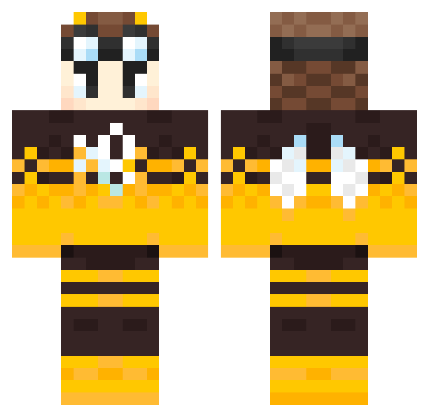 BeeBuYog Minecraft skin, front and back view