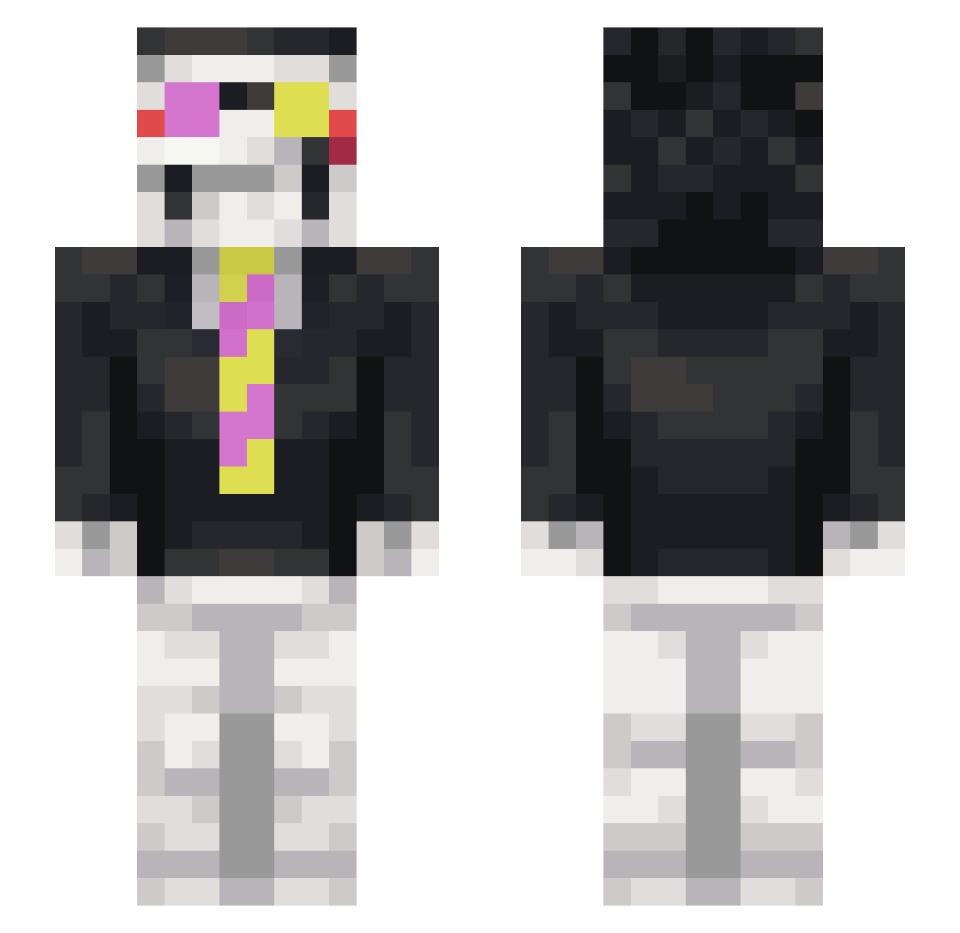 Misterich100x Minecraft skin, front and back view