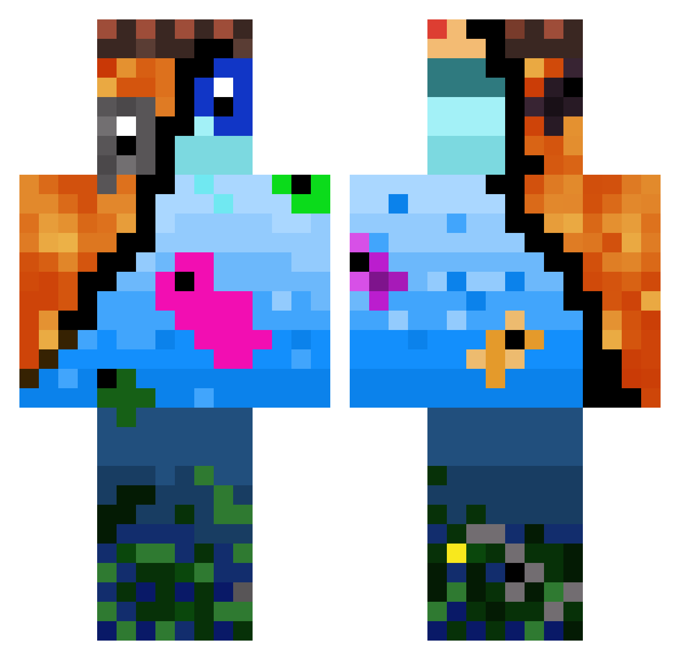 Teosaurus Minecraft skin, front and back view
