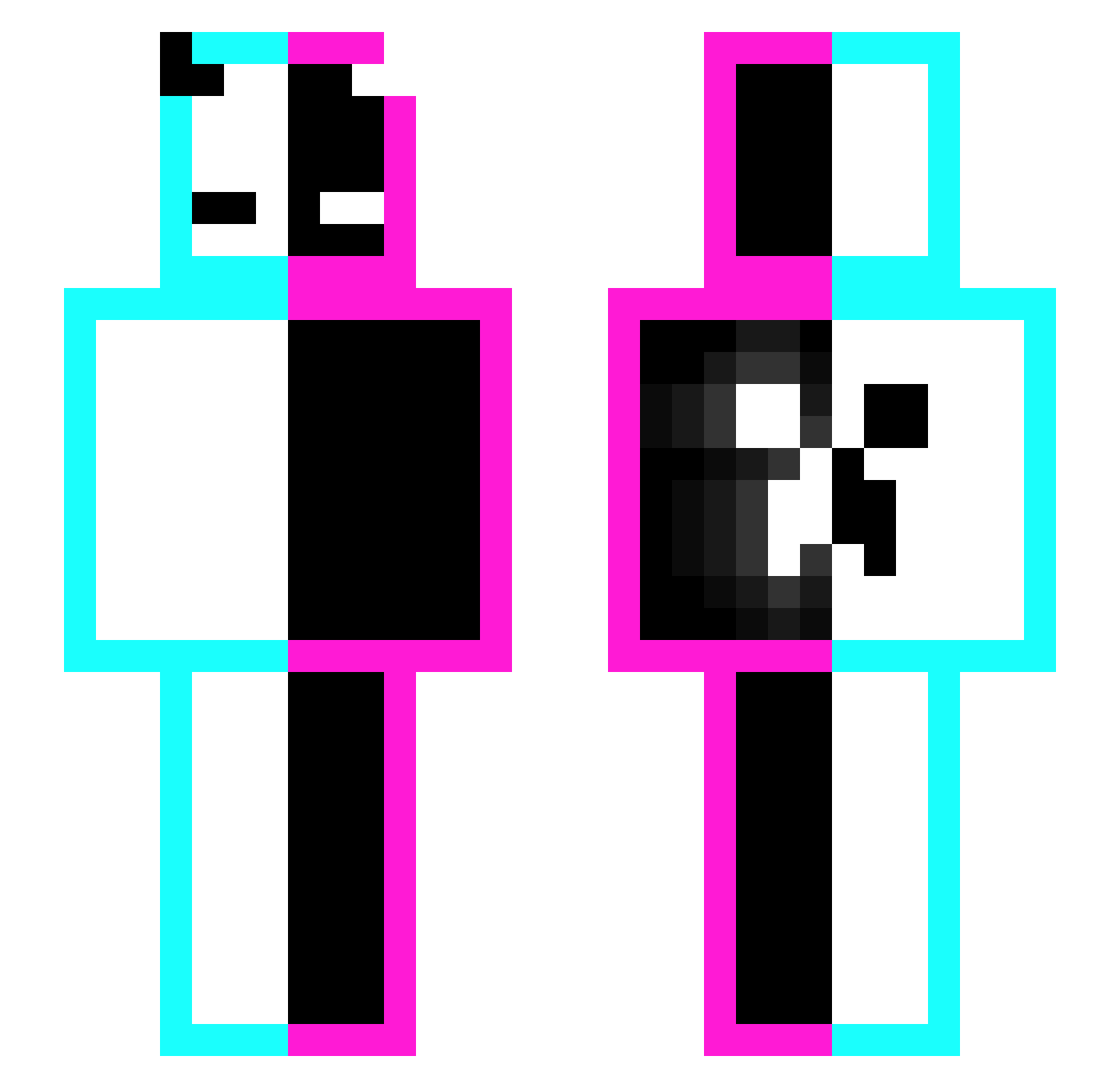 QWERTY_XEN Minecraft skin, front and back view