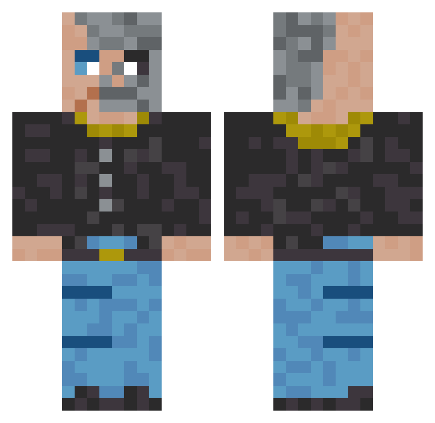 SKUBIDUNSHA Minecraft skin, front and back view