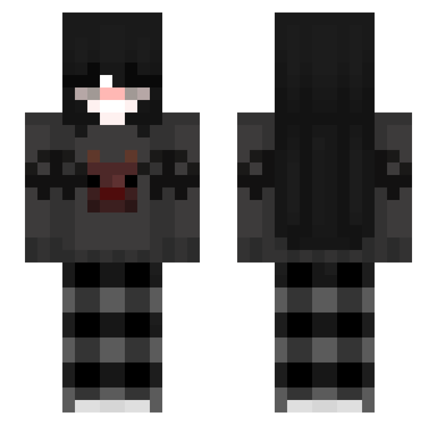 zxcFe Minecraft skin, front and back view