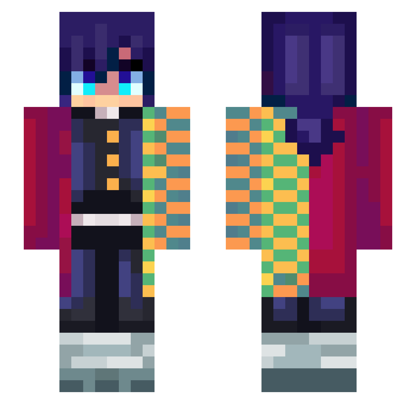 Raisinwrinkle Minecraft skin, front and back view