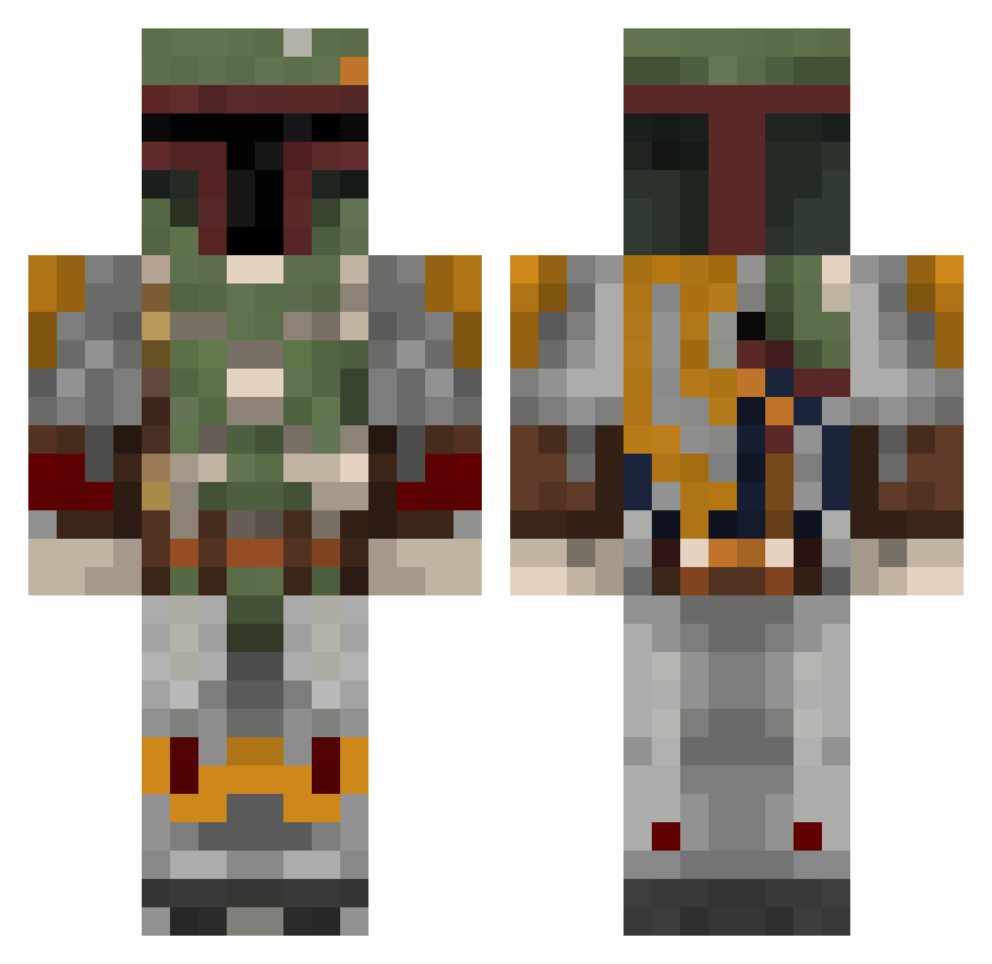 BergmannTV Minecraft skin, front and back view