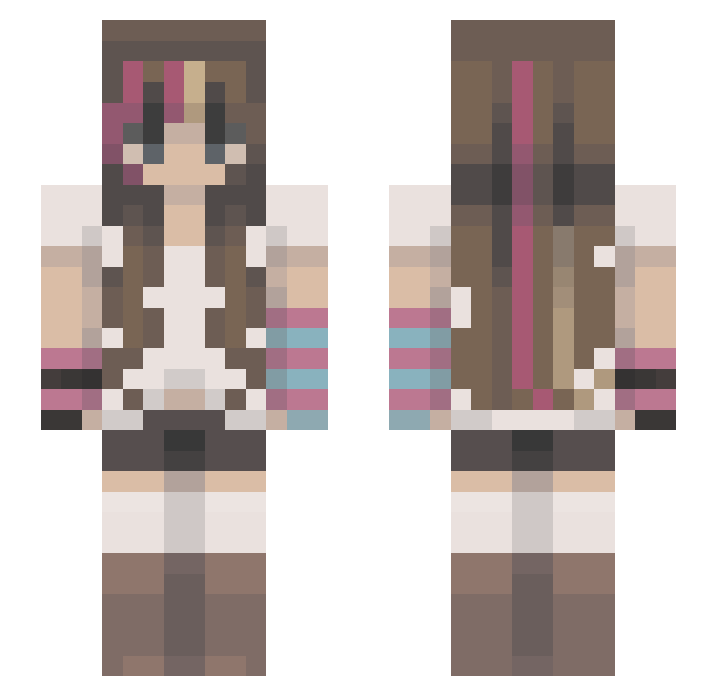 MonkiiQT Minecraft skin, front and back view