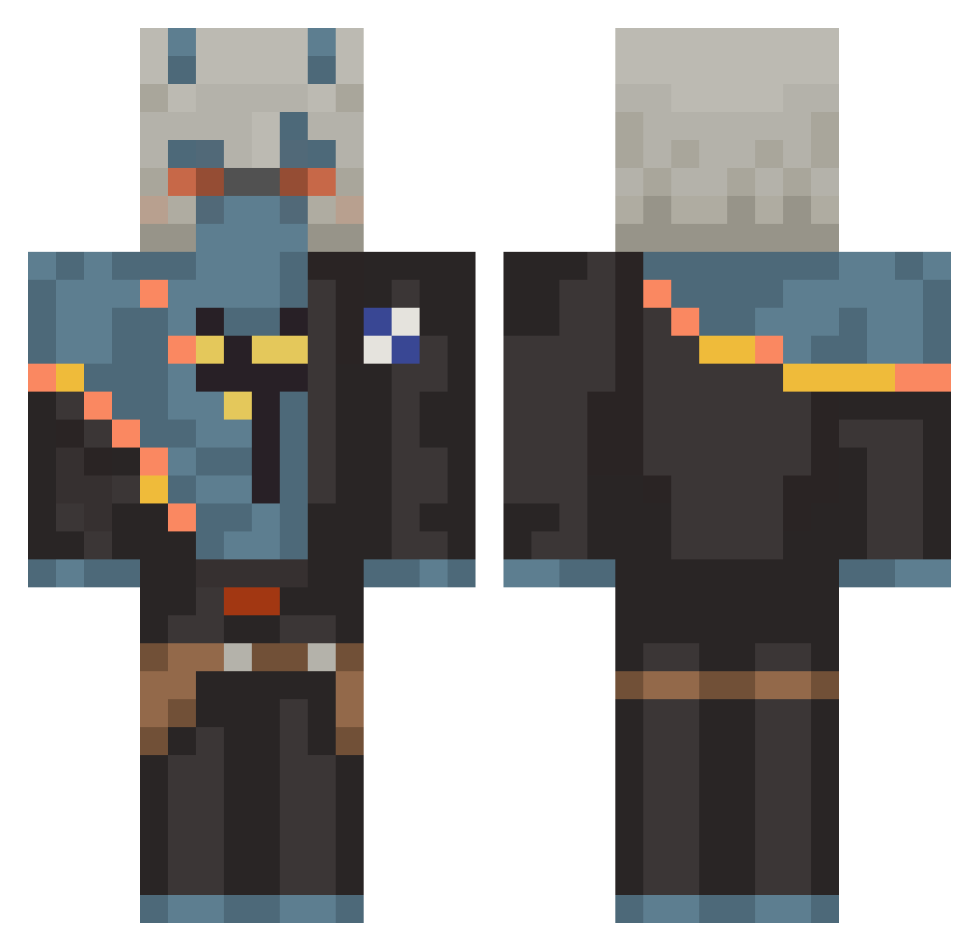 Hatfroq Minecraft skin, front and back view