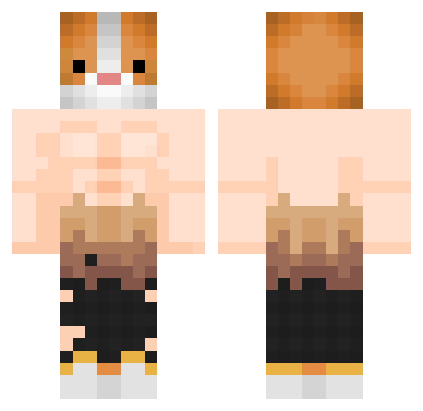 MrTobys Minecraft skin, front and back view