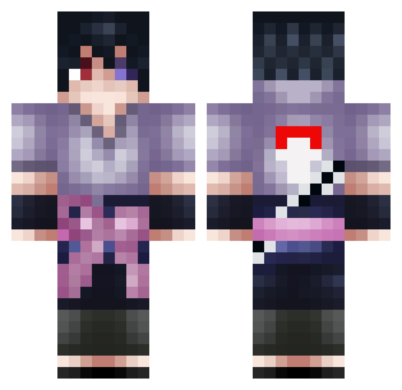 Pushday Minecraft skin, front and back view