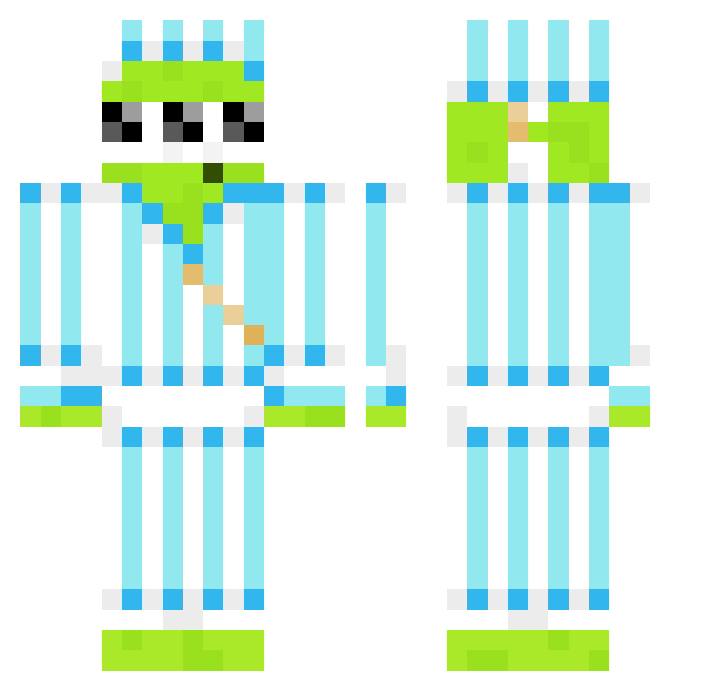 mutej Minecraft skin, front and back view