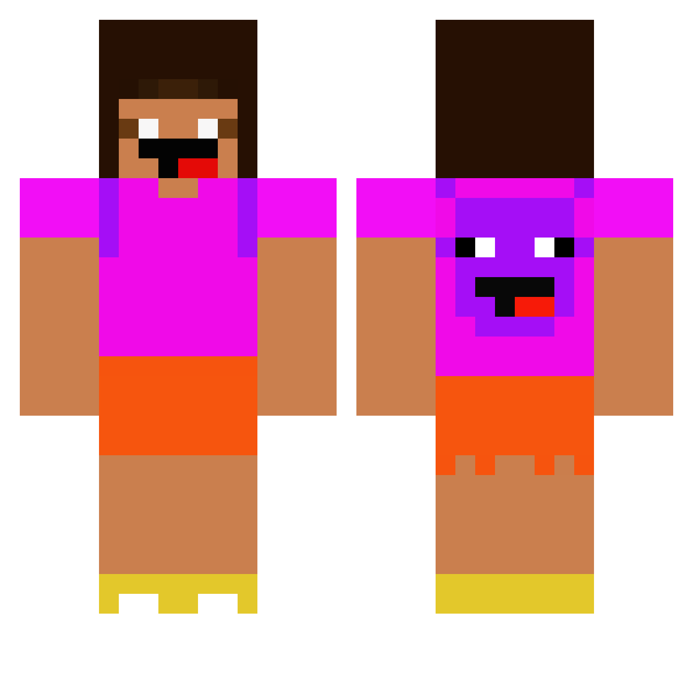 Nubish Minecraft skin, front and back view