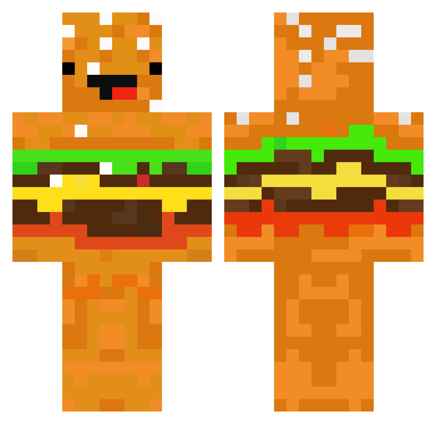 Hamburguencio Minecraft skin, front and back view