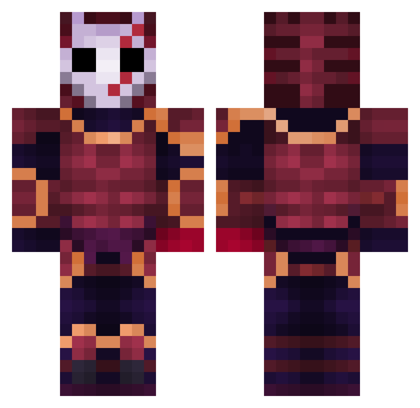 Synthient Minecraft skin, front and back view