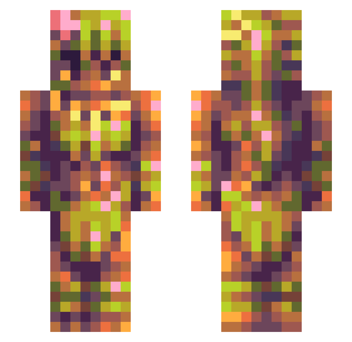 SynthWave96 Minecraft skin, front and back view