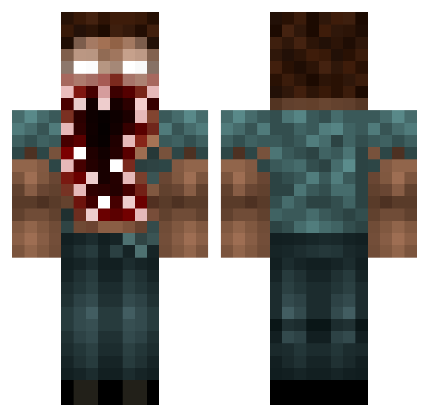 Retched Minecraft skin, front and back view
