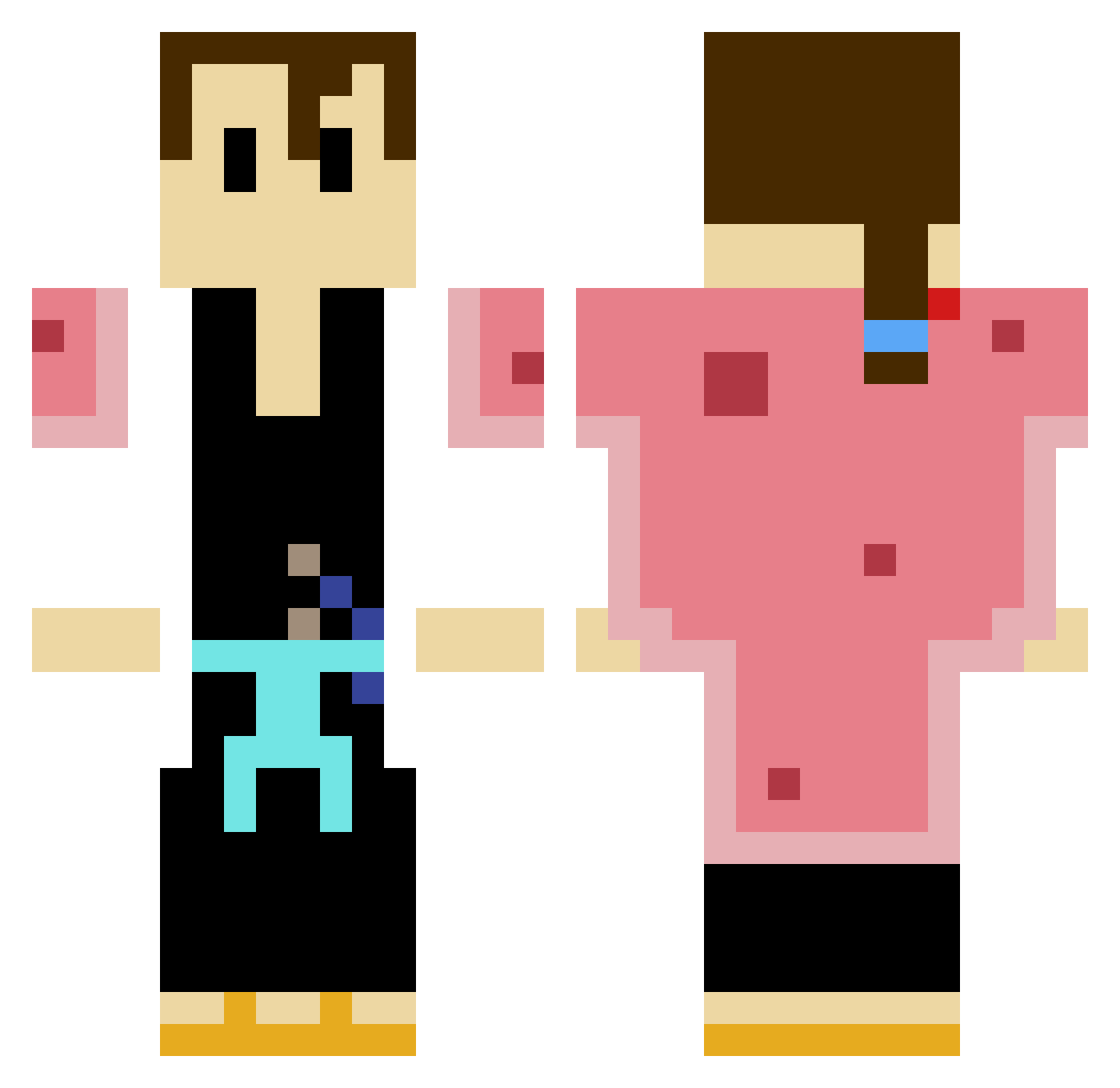 SaucyBucket Minecraft skin, front and back view