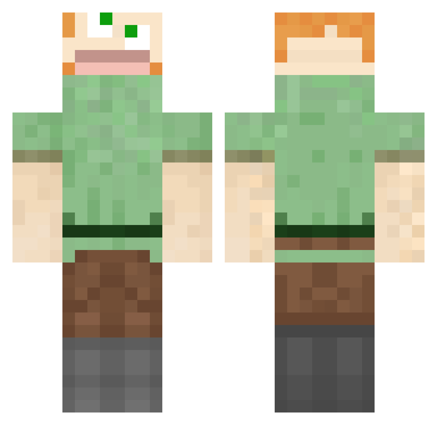 pickleworm Minecraft skin, front and back view