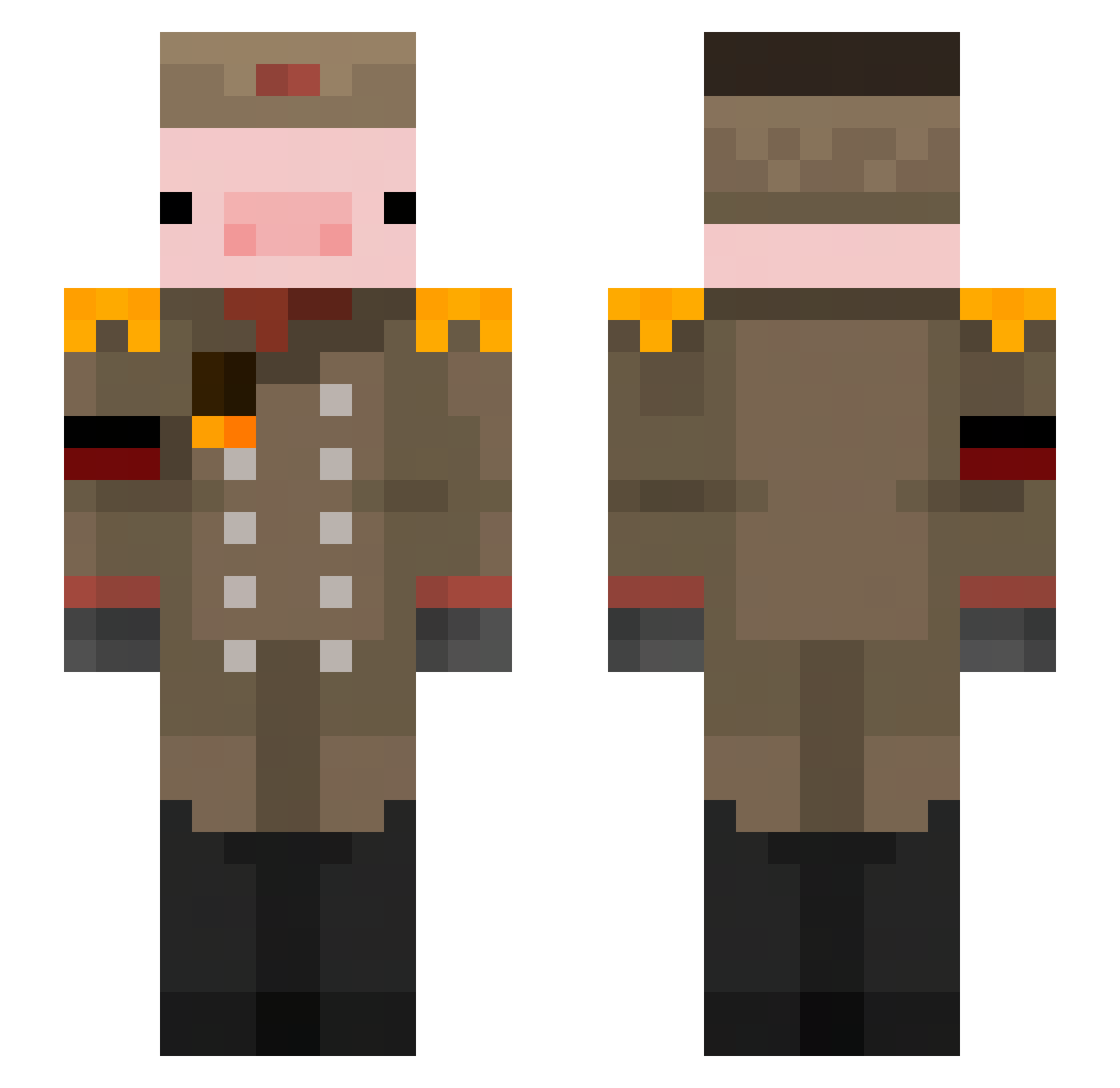 Axelismoo Minecraft skin, front and back view