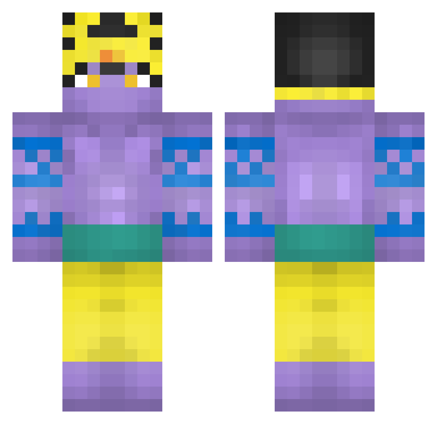 QUARTZXXX Minecraft skin, front and back view