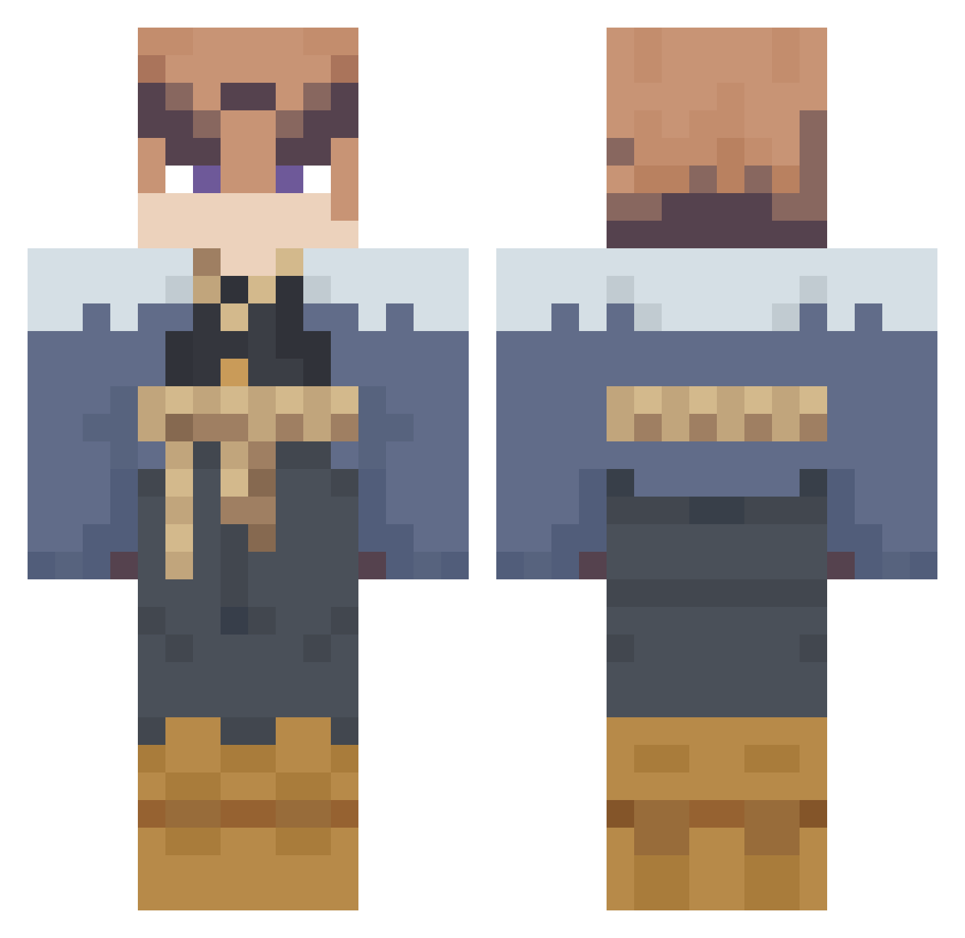 Revek Minecraft skin, front and back view