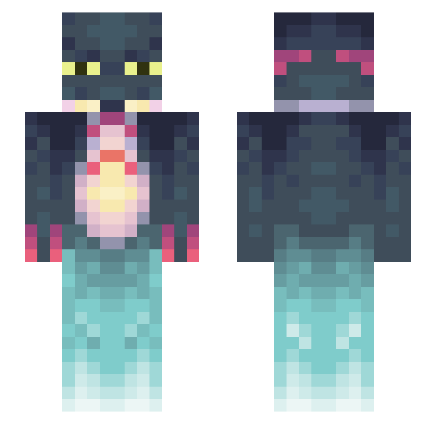 Mergify Minecraft skin, front and back view