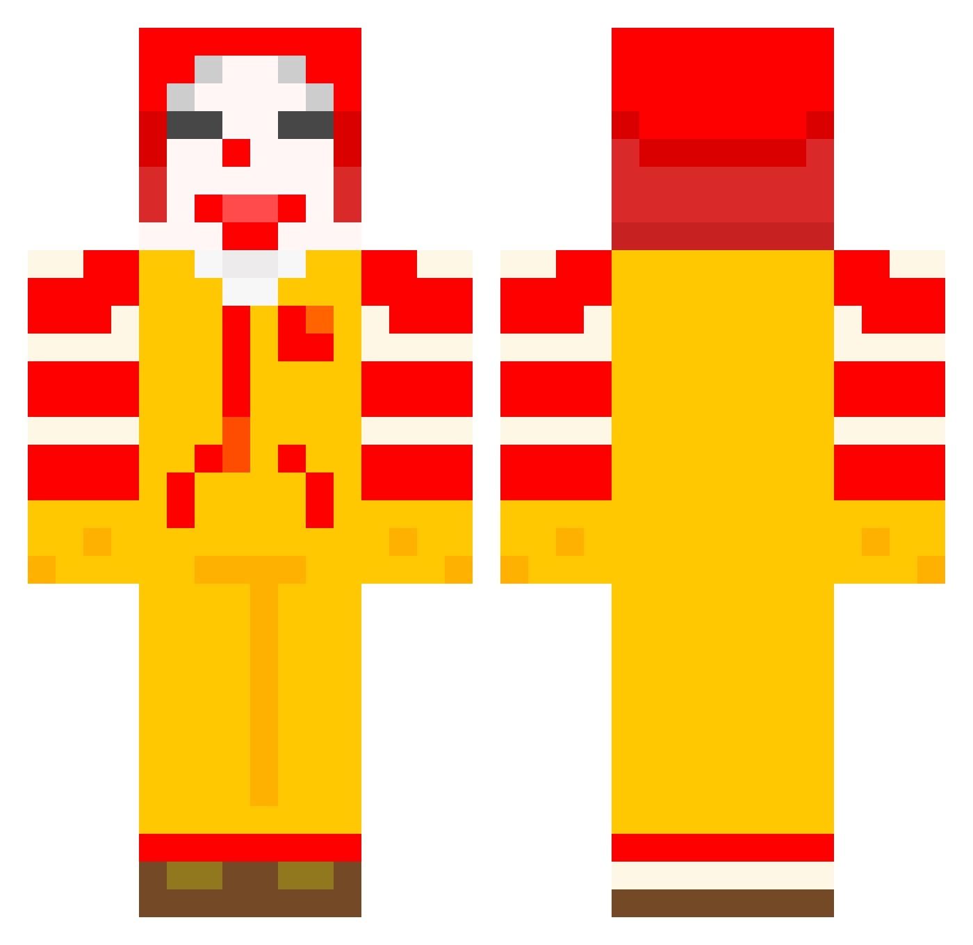 pirns Minecraft skin, front and back view