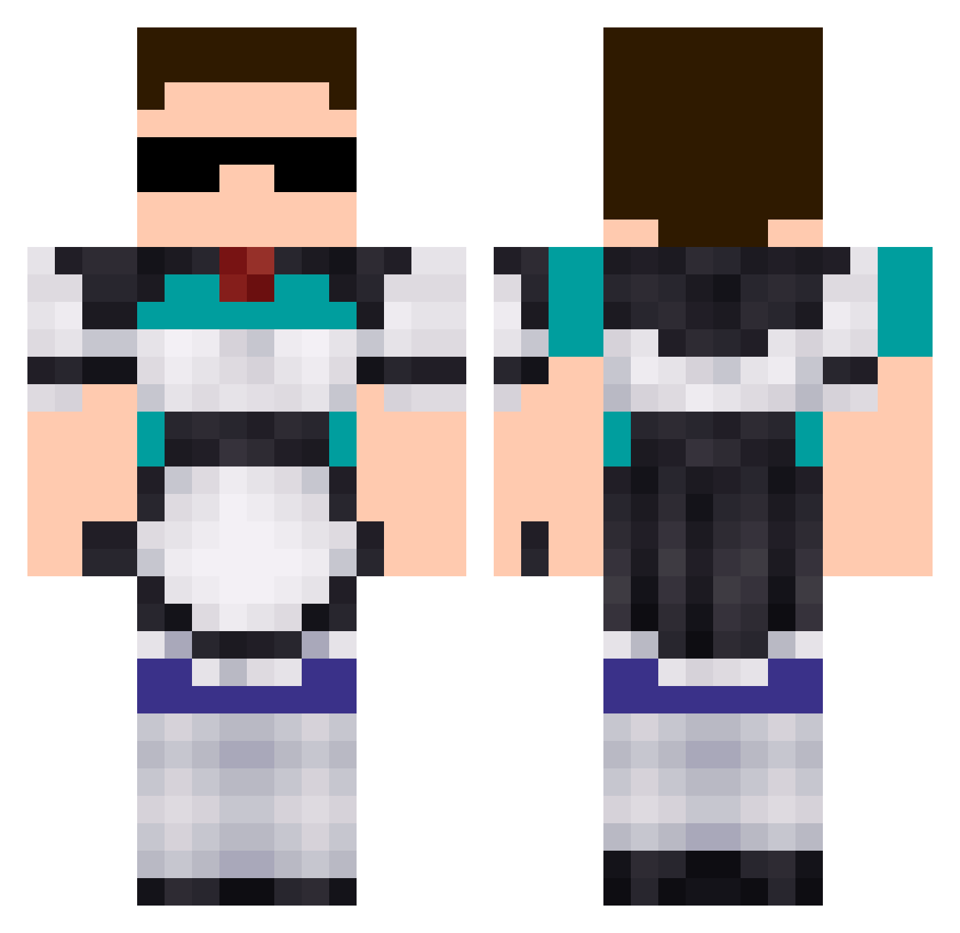 StupidityEvolved Minecraft skin, front and back view