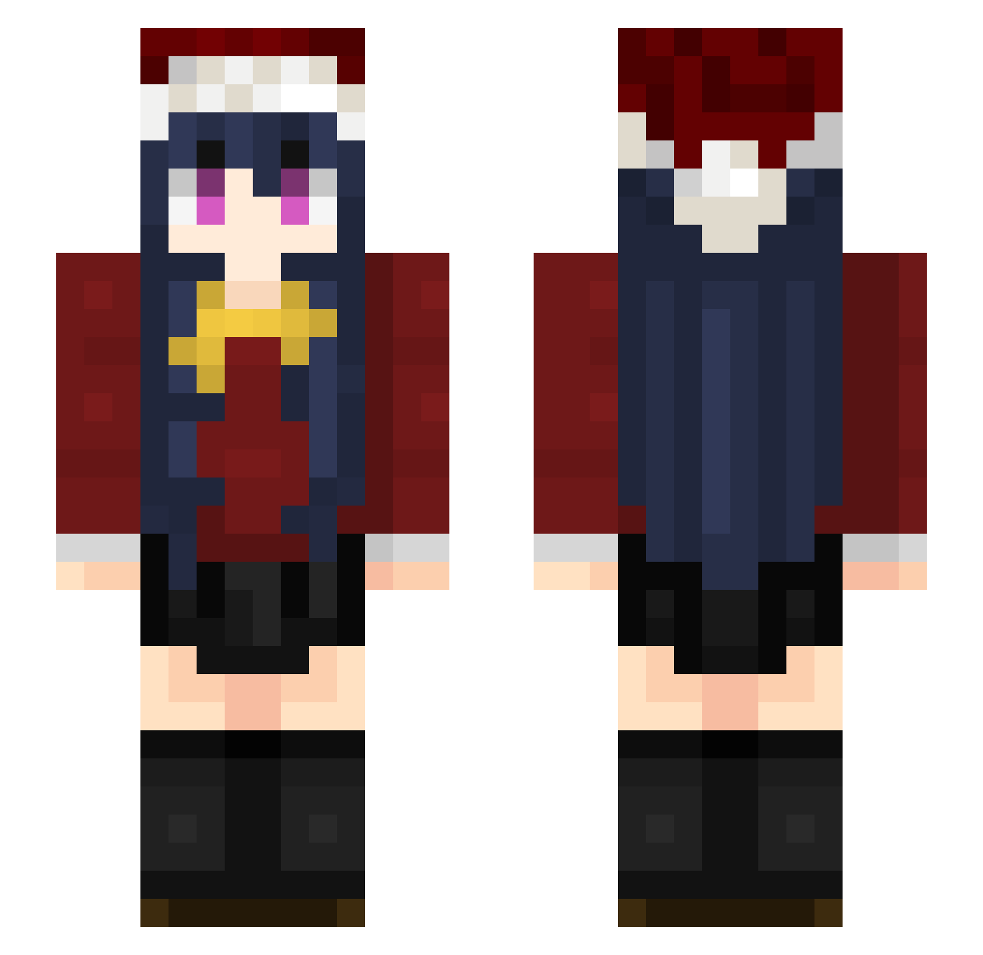 SaintVelvet Minecraft skin, front and back view