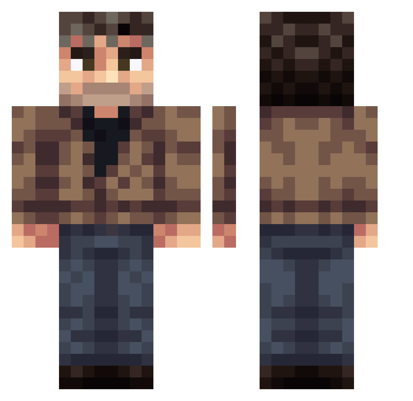 Gl1tch27 Minecraft skin, front and back view