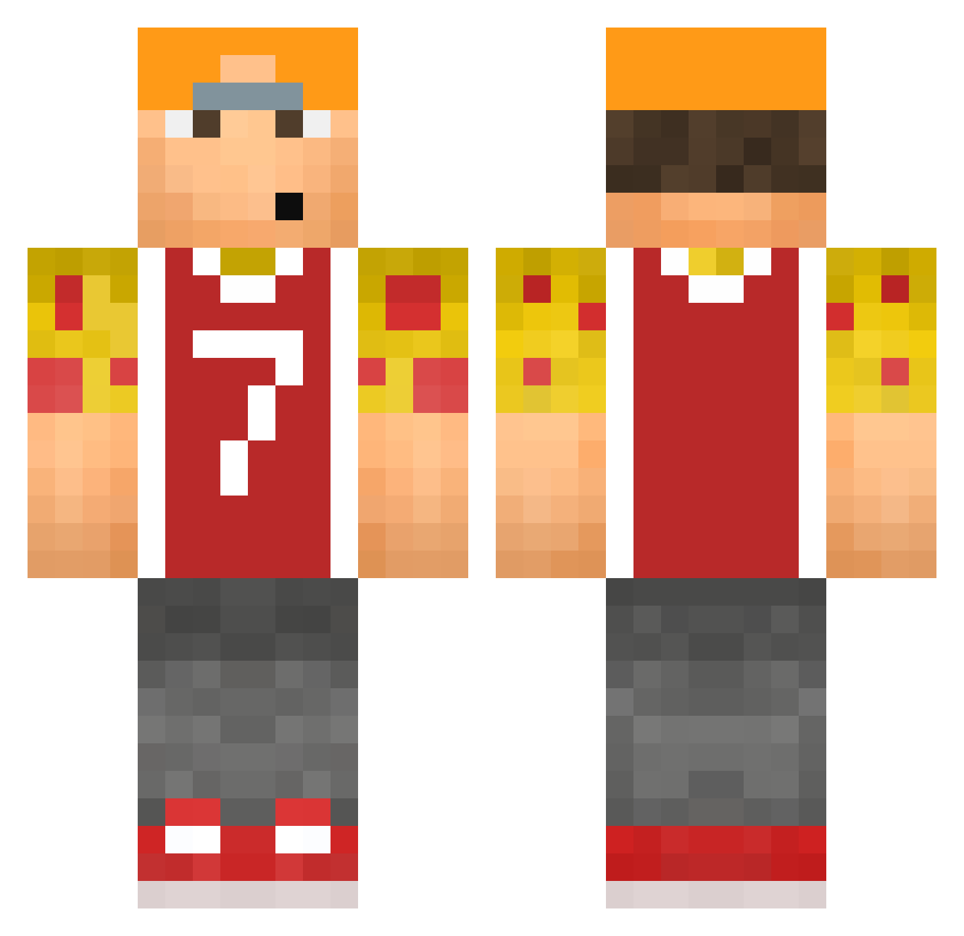 PizzaMC Minecraft skin, front and back view