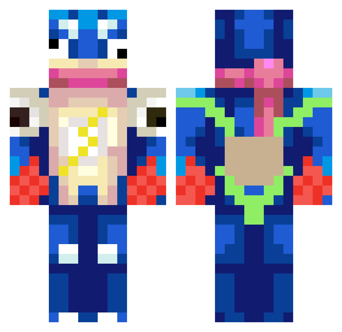 Flqshfire Minecraft skin, front and back view