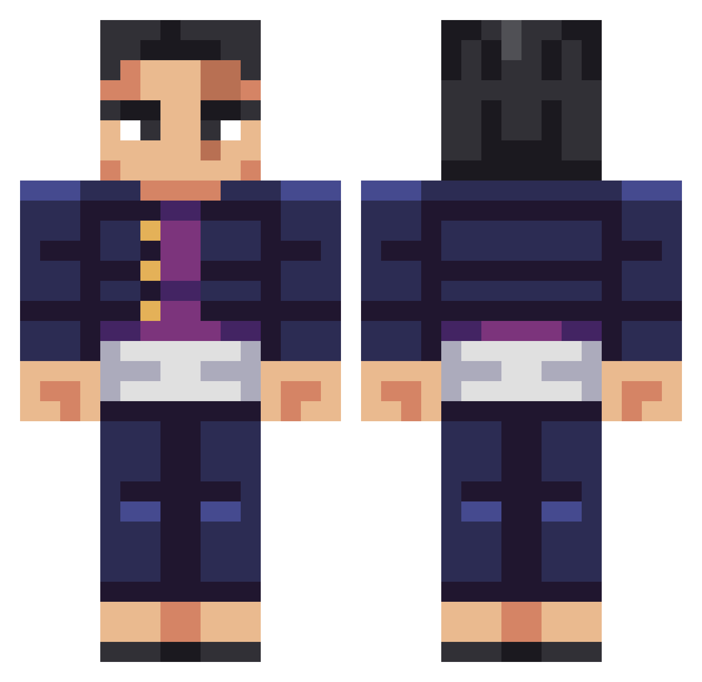Cid2FnGodly Minecraft skin, front and back view