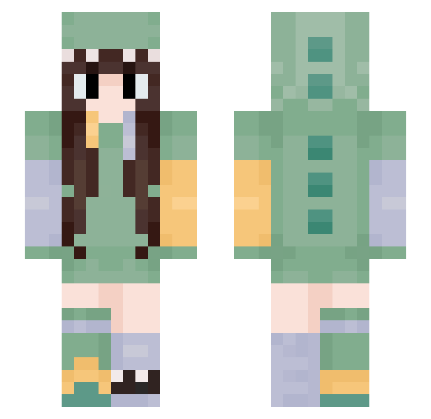Unblinking Minecraft skin, front and back view